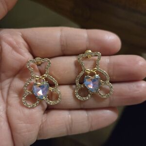 Gold Crystal Heart Drop Earrings - Women's Jewelry